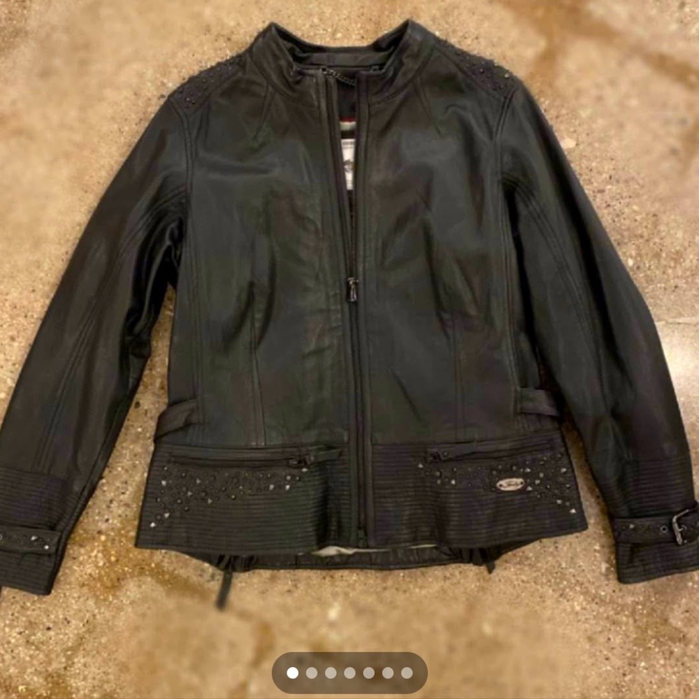 Black Leather Jacket with Studded Details